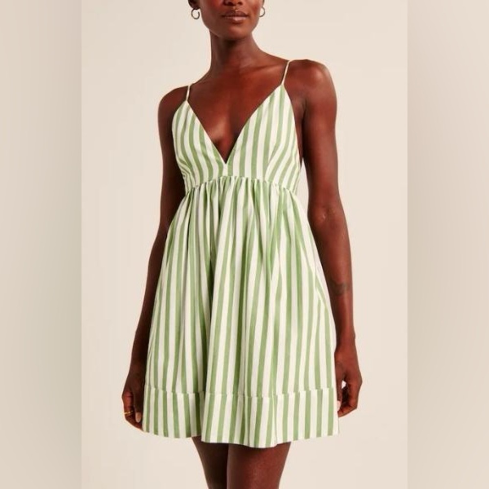 Green Striped v neck Baby doll Dress NWT